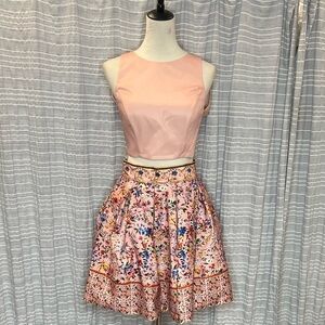 Tarik Ediz Pink Floral Two-Piece Dress